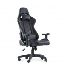 Кресло Barneo K-52 черная кожа черные вставки, газлифт 3кл, реклайнер игровое